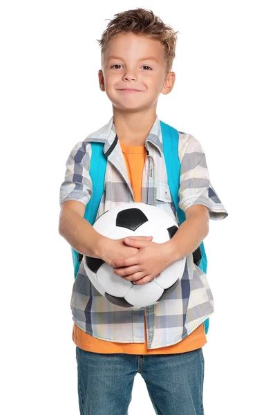 Menino com bola de futebol — Fotografia de Stock