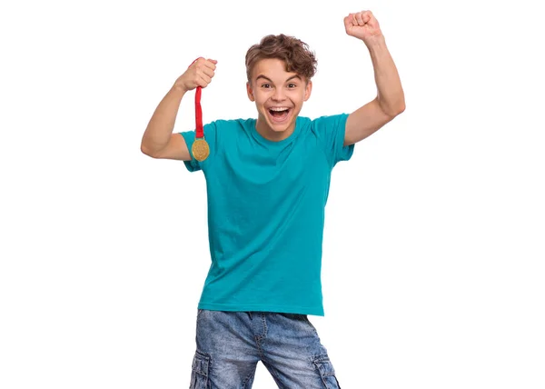 Teen boy with medal — Stock Photo, Image