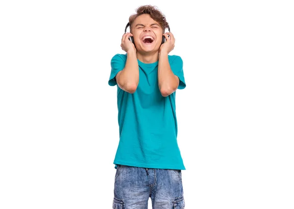 音楽を聴く少年 ロイヤリティフリーのストック画像