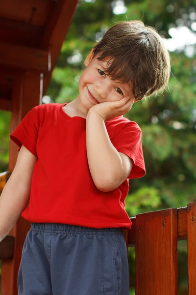 Schattige kleine jongen op jungle gym — Stockfoto