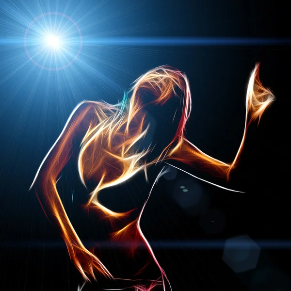 DJ girl on decks with light — Stock Photo, Image