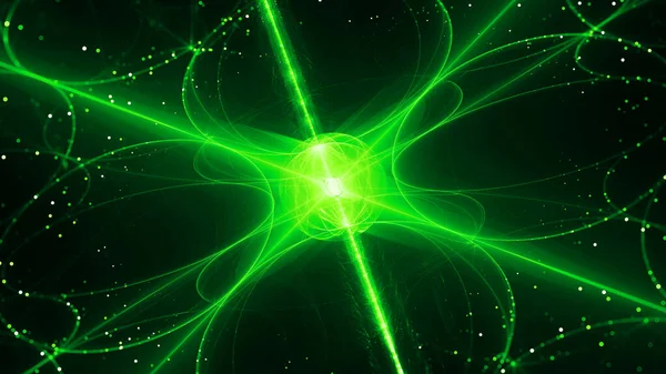Green glowing futuristic quantum hub, computer generated abstract background, 3D rendering