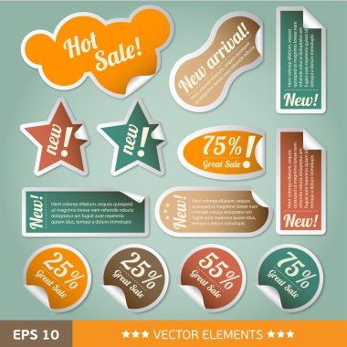 Vintage style discount tags. Sale stickers clipart