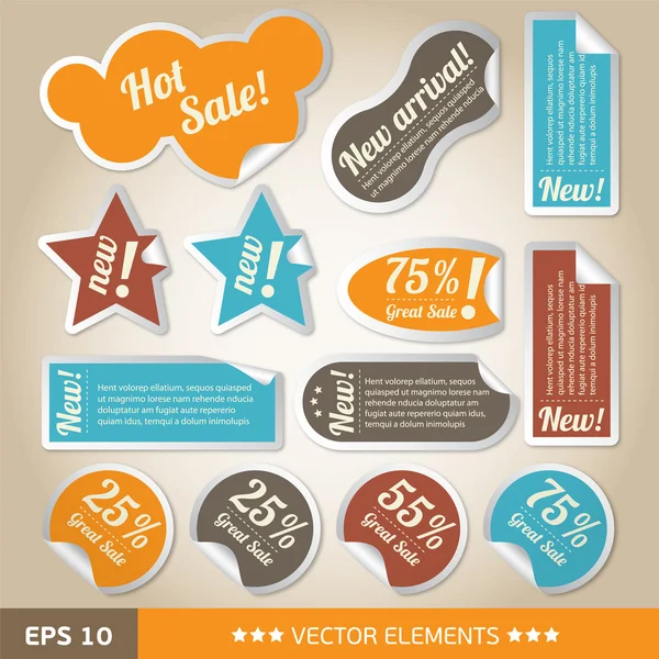 Vintage style discount tags. Sale stickers — Stock Vector