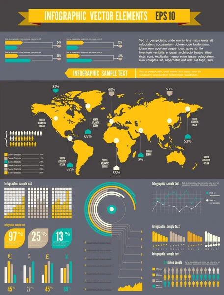 Retro infographics set. Mapa světa a informační grafika — Stockový vektor
