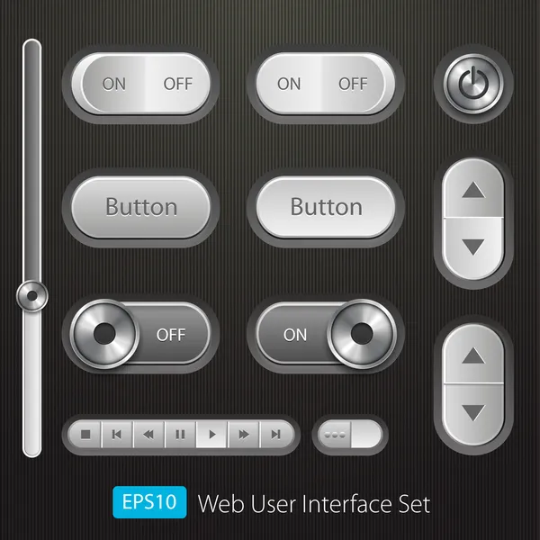 Vektor user interface samling. på off knappar, barer, power knappar, vippströmbrytare, reglagen — Stock vektor