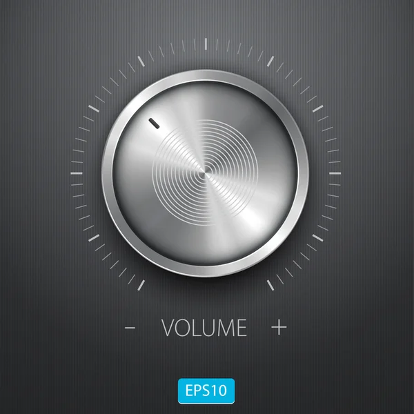音量按钮 （音乐旋钮） 与金属质感 （钢、 铬）、 规模和黑暗的背景 — 图库矢量图片