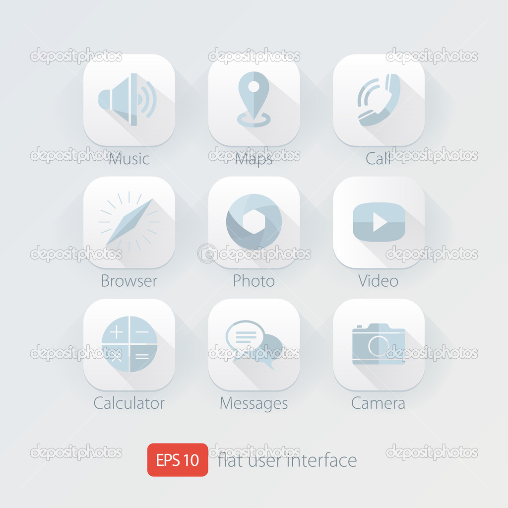 Light flat icons set for Web and Mobile application