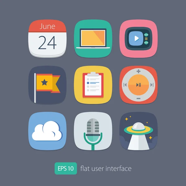 Color Conjunto de iconos planos para interfaz de usuario — Archivo Imágenes Vectoriales