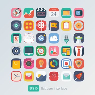 Color flat icons set for user interface