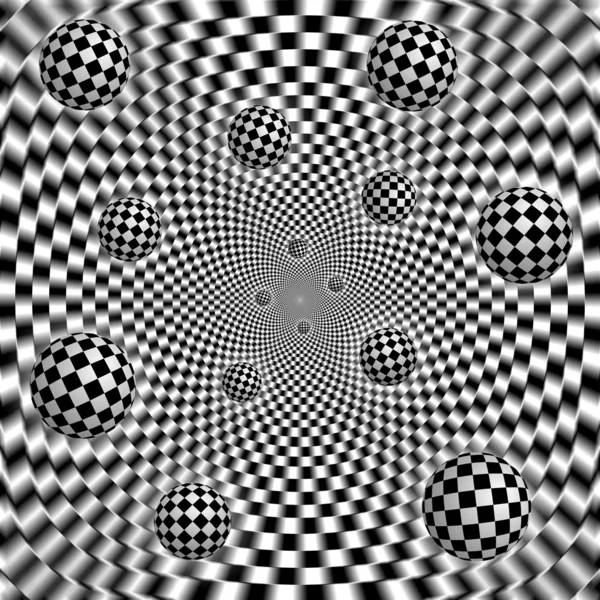 Abstract black and white chess background with flying balls — Stock Photo, Image