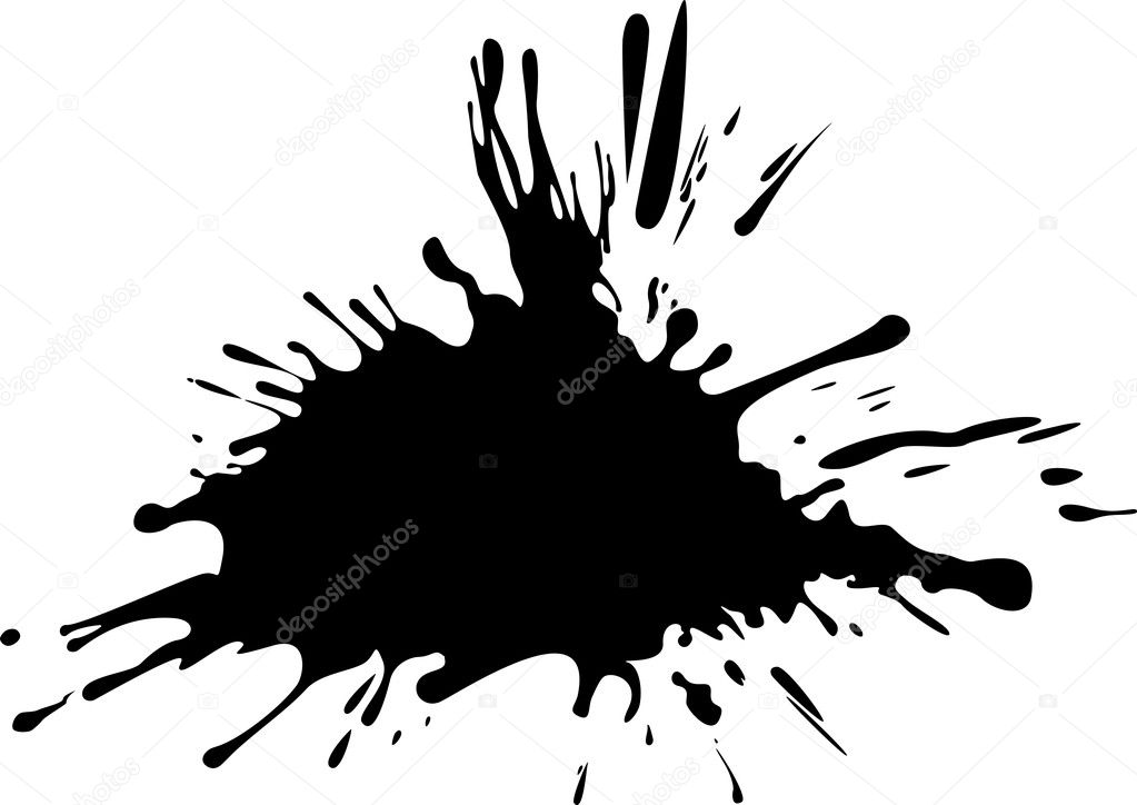 Black drop ink splatter. Vector background