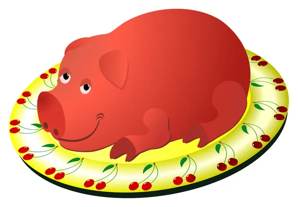 Γελοιογραφία τηγανητό χοιρινό σε ένα πιάτο — Διανυσματικό Αρχείο