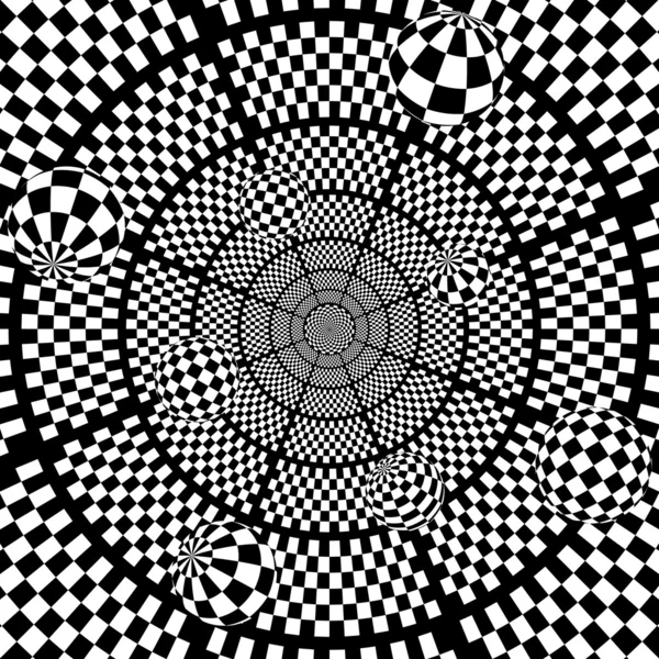 3D pozadí abstraktní černobílé šachy s míčky vektorové ilustrace — Stockový vektor
