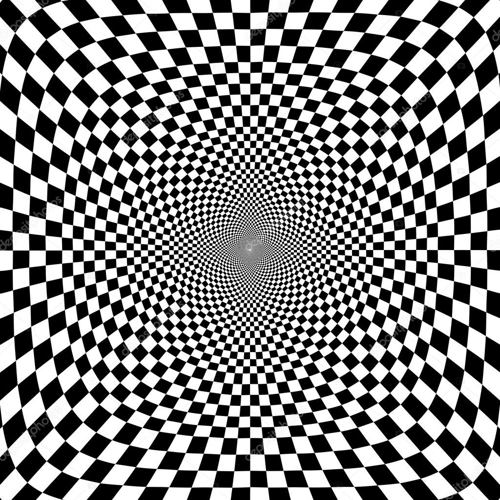 Vector illustration of optical illusion black and white chess background