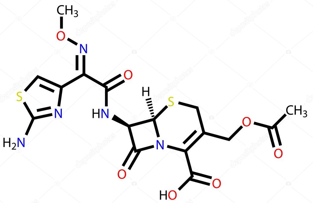 Cefotaxime, a cephalosporin antibiotic. Structural formula
