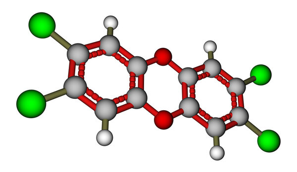 Poison 2,3,7,8-Tetrachlorodibenzo-p-dioxin (dioxin). 3D molecula