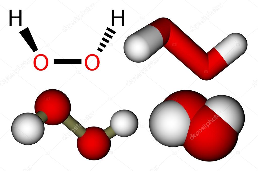 Hydrogen peroxide (H2O2) structural formula and 3D molecular mod
