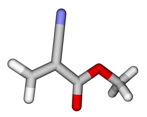 Cianoacrilato de metilo, uma cola instantânea. Estrutura molecular 3D — Fotografia de Stock