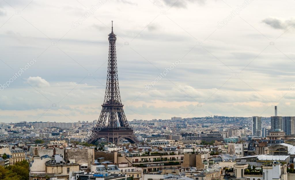 View of the Eiffel Tower from the Arc de Triomphe. Paris, France