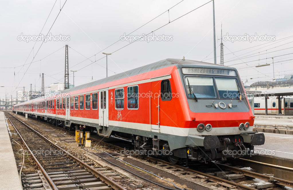 Suburban electric train at Munich railway station. Germany - Bav