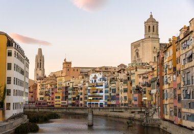 Girona Cathedral and Collegiate Church of Sant Feliu over river clipart