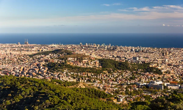 View of Barcelona including Sagrada Familia and Torre Agbar — Stok fotoğraf
