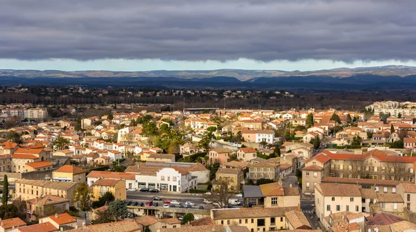 Utsikt over Carcassonne fra festningen - Languedoc, Frankrike – stockfoto