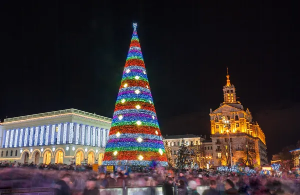 Árbol de Navidad en Maidan Nezalezhnosti en Kiev, Ucrania —  Fotos de Stock