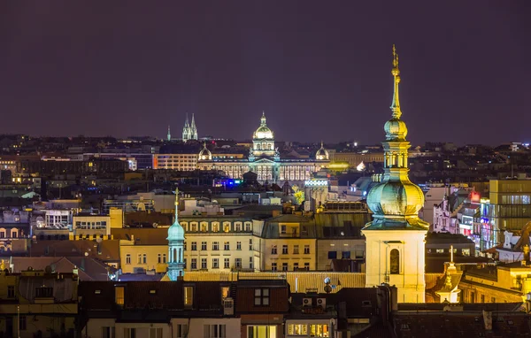 Night view from Prague town hall to National Museum — Stock Photo, Image