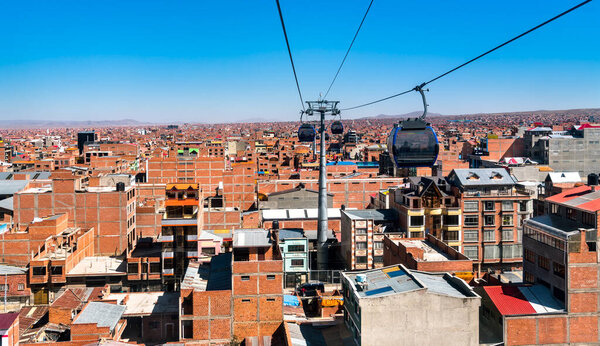 Cable car above El Alto in Bolivia