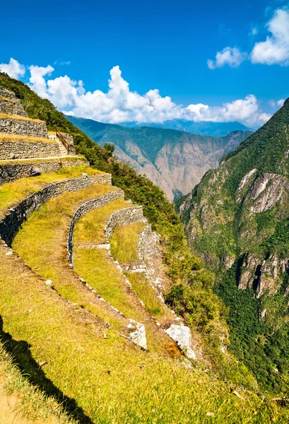 Ancient Incan terraces of Machu Picchu in Peru — Stockfoto