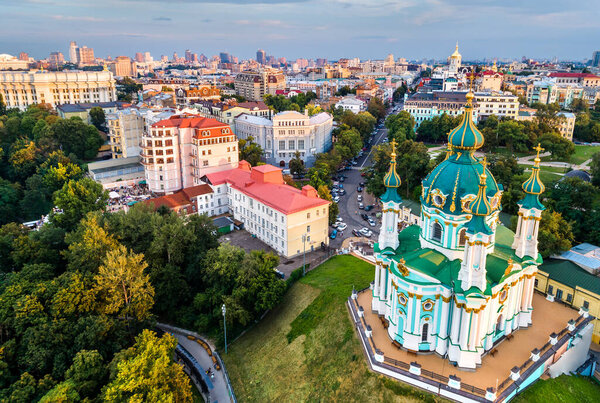 Saint Andrew church and Andriyivskyy Descent in Kyiv, Ukraine