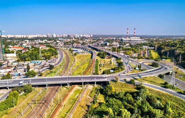 Road and railway interchange in Kiev, Ukraine — Stock Photo, Image