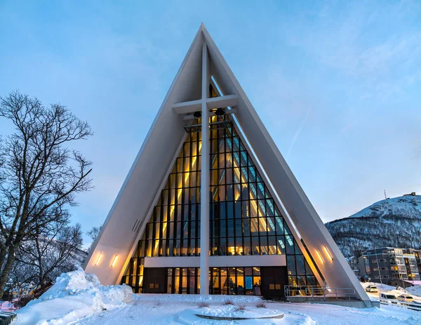 Catedral Del Ártico Tromso Noruega Polar Una Noche Invierno —  Fotos de Stock