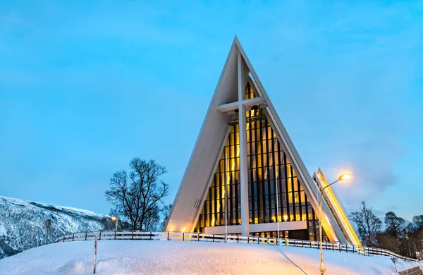 Catedral Del Ártico Tromso Noruega Polar Una Noche Invierno —  Fotos de Stock