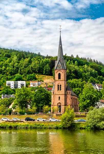 Evangelical Church Neckar River Hirschhorn Germany — Stock Photo, Image