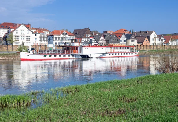 Minden, Weserbergland, řeku Weser, Německo — Stock fotografie