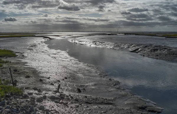 Laagwater Aan Noordzee Ehstensiel Bij Sankt Peter Ording Het Schiereiland — Stockfoto