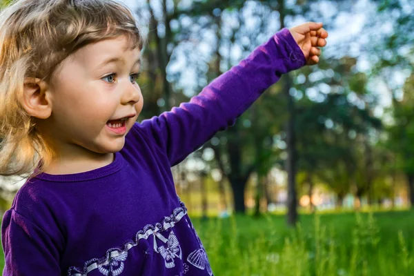 Outdoor portrait of cute little girl on the meadow — Stock Photo, Image