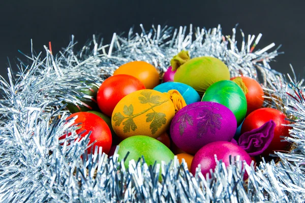 Decorated Easter eggs in a nest — Stock Photo, Image