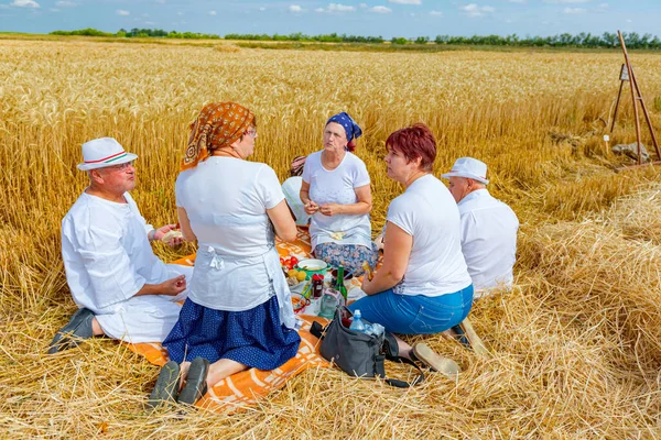 Muzlja Vojvodina Sérvia Julho 2021 Xxxviii Tradicionalmente Colheita Trigo Idosos — Fotografia de Stock