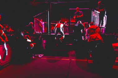 Yargıç, MMA rakibi, dövüşçü arenaya çıkmadan önceki son eleştirisini yapıyor. Sekizgen ringde, kuralsız dövüşler için..