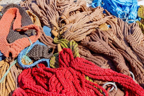 Close Shot Heap Braided Hemp Ropes Made Sale Outdoor Flea — Fotografia de Stock