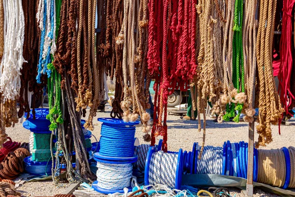 Close Shot Heap Braided Hemp Ropes Made Sale Outdoor Flea — Fotografia de Stock