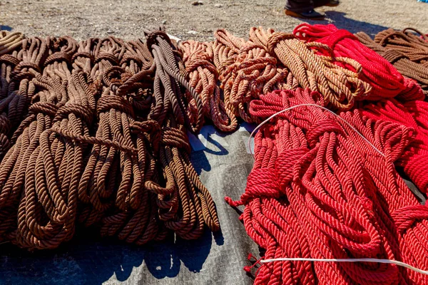 Close Shot Heap Braided Hemp Ropes Made Sale Outdoor Flea — 图库照片