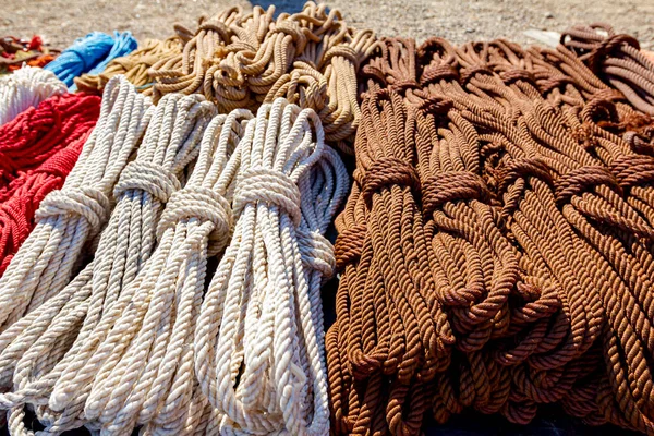Close Shot Heap Braided Hemp Ropes Made Sale Outdoor Flea — Fotografia de Stock