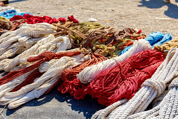 Close Shot Heap Braided Hemp Ropes Made Sale Outdoor Flea — Fotografia de Stock