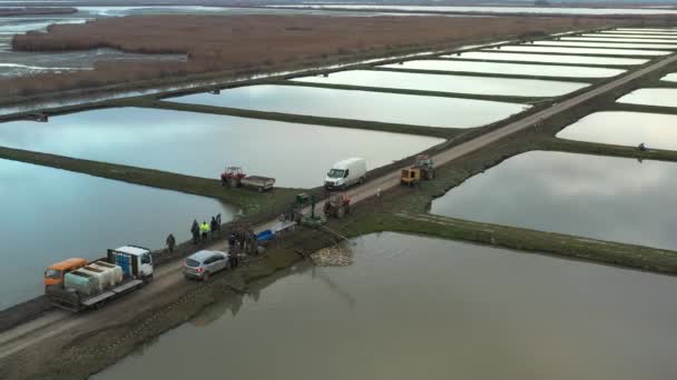 Boven Het Zicht Dolly Bewegen Baan Volledige Visserij Mesh Met — Stockvideo