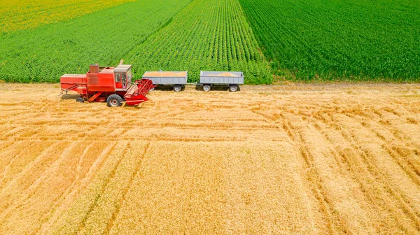 Aerial Top View Preparation Take Close Place Next Trailer Transshipment — Stock Photo, Image